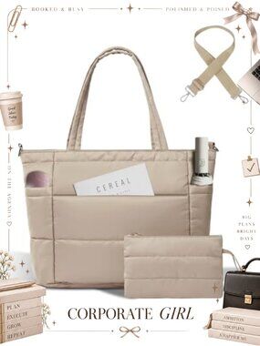 Puffer Tote Bag Quilted Shoulder Handbag with Laptop Compartment